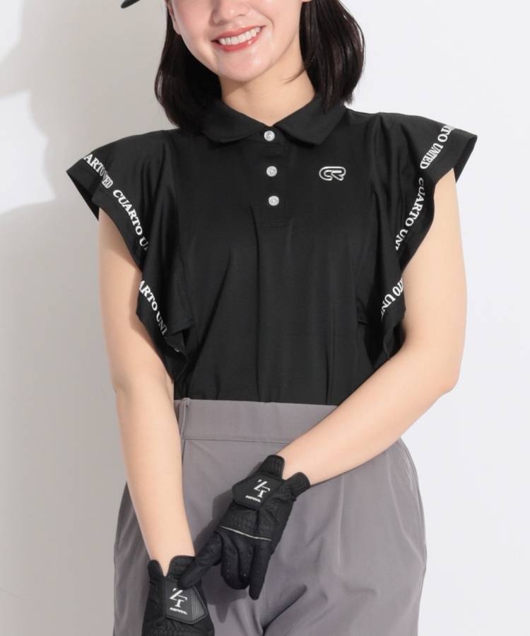 CU 【吸汗速乾】フリルロゴスリーブポロシャツ