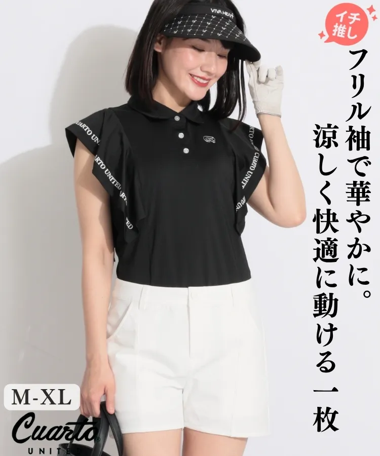 新品❤クアルトユナイテッド セットアップ M 半袖 春夏ゴルフ レディースフリル クアルトユナイテッド(CUARTO UNITED)人気のゴルフアイテム