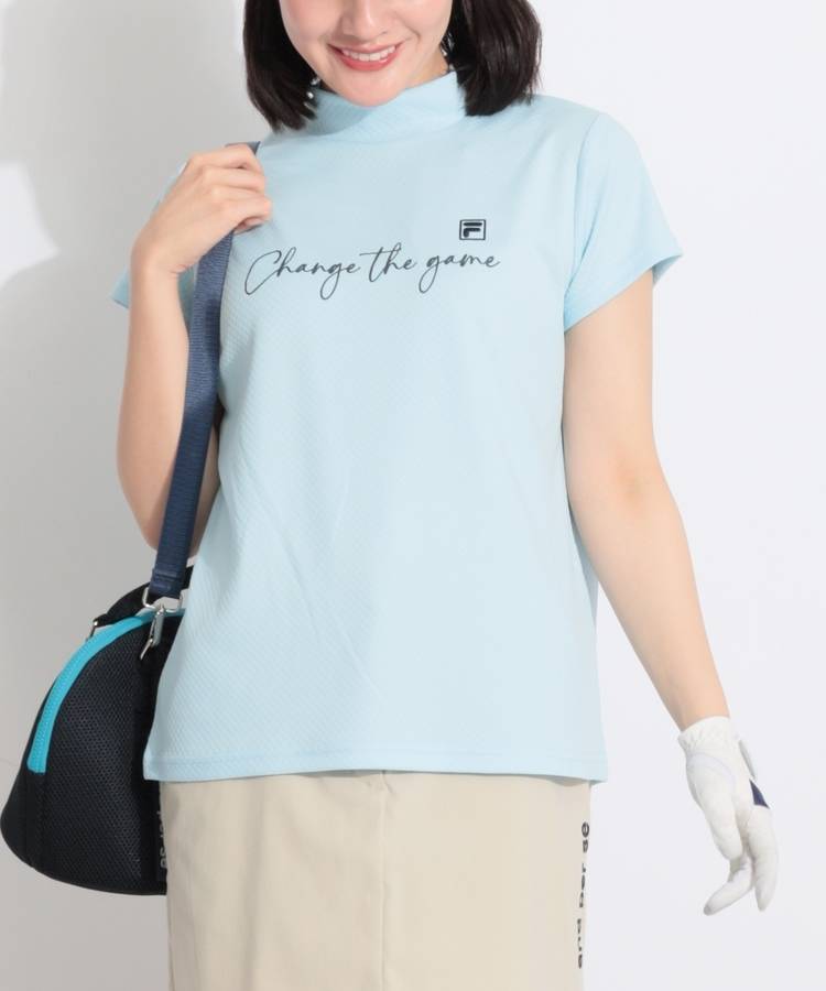 FG 【接触冷感UV】ブロック鹿の子モックネック半袖カットソー