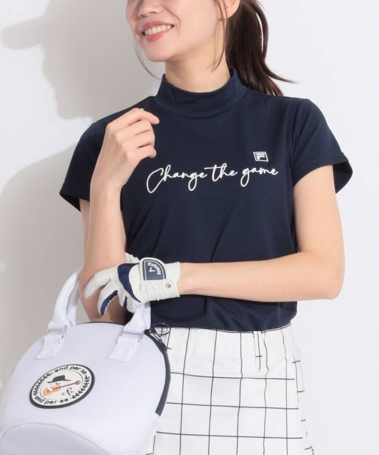 FG 【接触冷感UV】ブロック鹿の子モックネック半袖カットソー