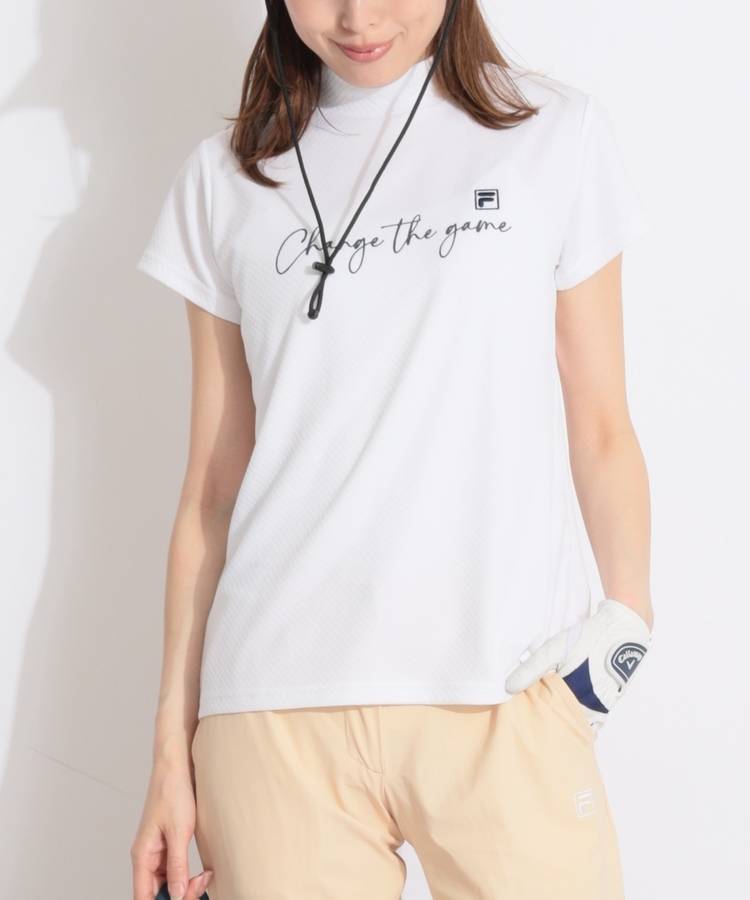 FG 【接触冷感UV】ブロック鹿の子モックネック半袖カットソー