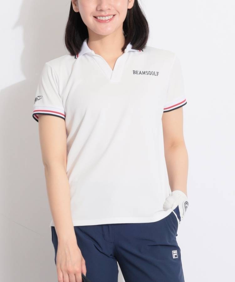 BE 【吸水速乾】バックプリントスキッパー半袖ポロシャツ