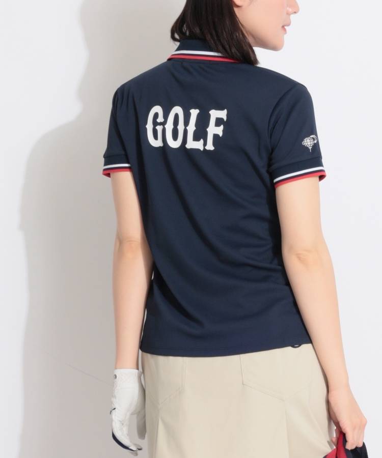 BE 【吸水速乾】バックプリントスキッパー半袖ポロシャツ