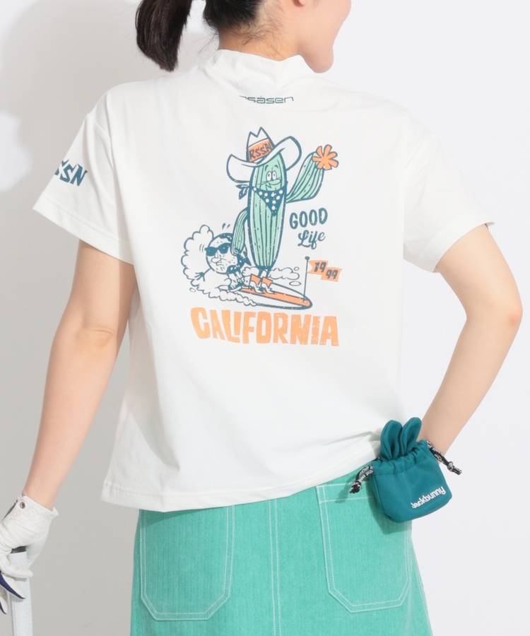 RO 【吸水速乾UV】バックプリントモックネック半袖カットソー