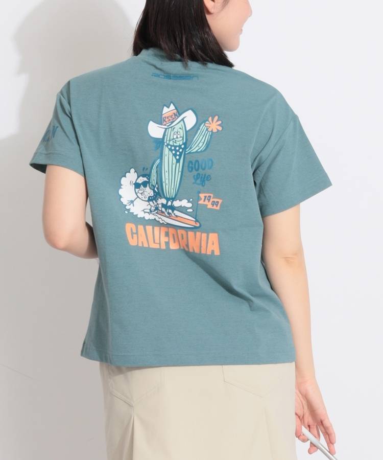 RO 【吸水速乾UV】バックプリントモックネック半袖カットソー