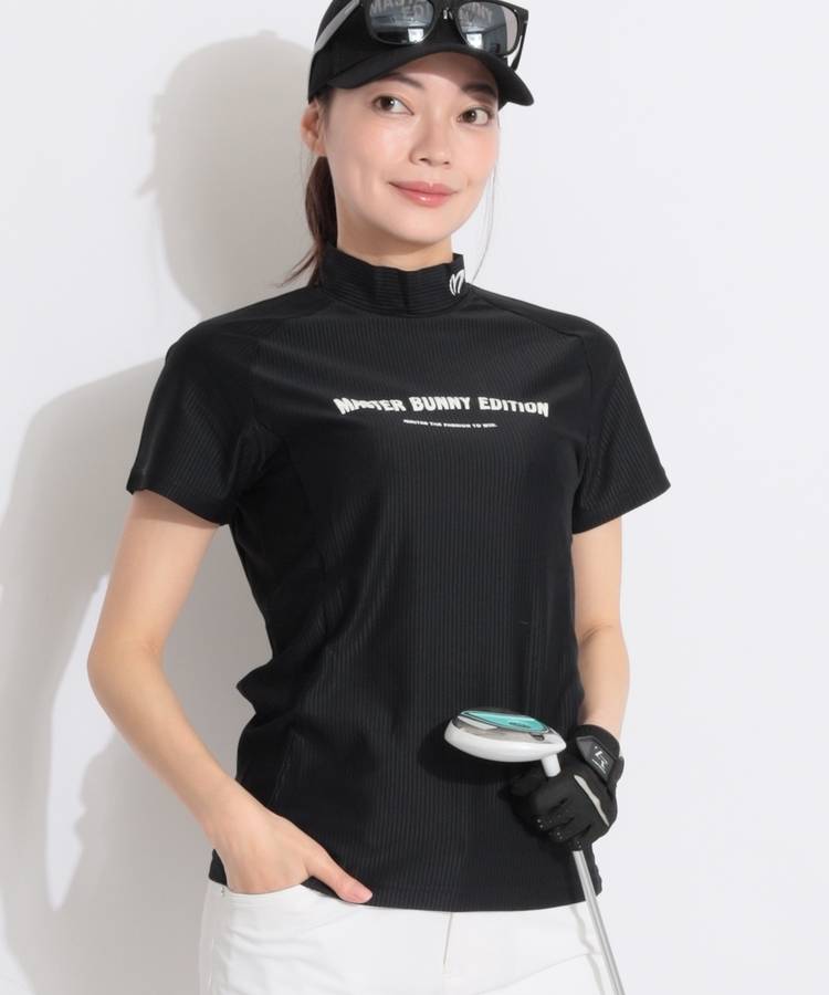 MB アーチロゴストライプ柄モックネック半袖カットソー