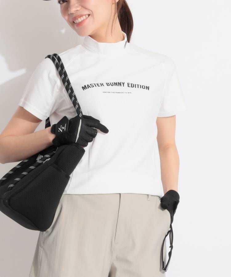 MB アーチロゴストライプ柄モックネック半袖カットソー