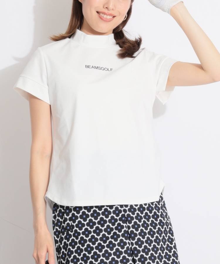 BE 【ストレッチ】バックタックモックネック半袖カットソー