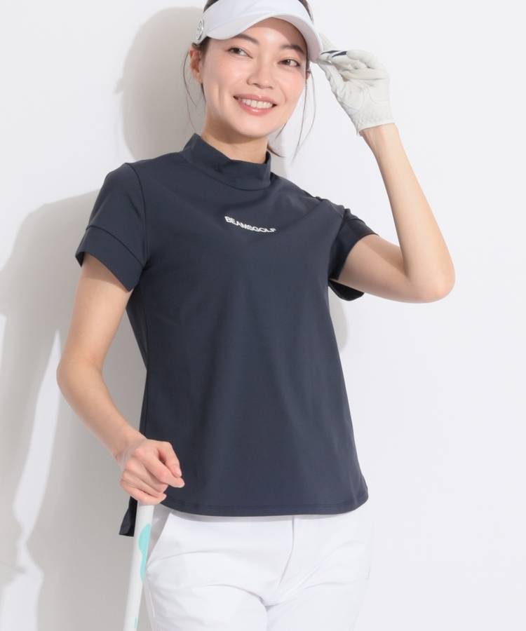 BE 【ストレッチ】バックタックモックネック半袖カットソー