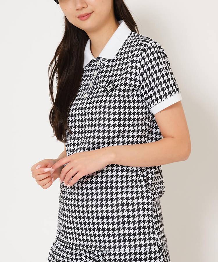 VI 【吸水速乾】千鳥プリント半袖ポロシャツ