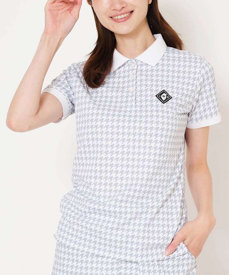 VI 【吸水速乾】千鳥プリント半袖ポロシャツ