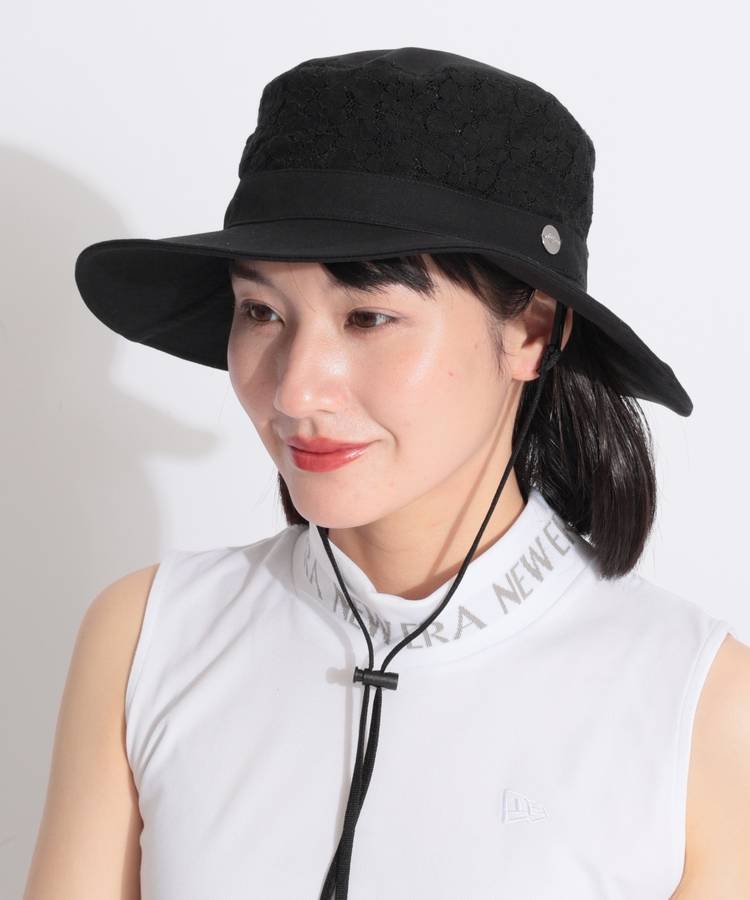 CA 【UV】フラワーレース切替顎紐付きハット