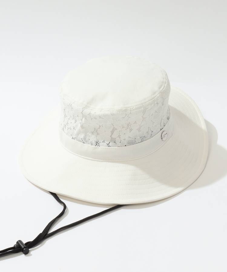 CA 【UV】フラワーレース切替顎紐付きハット