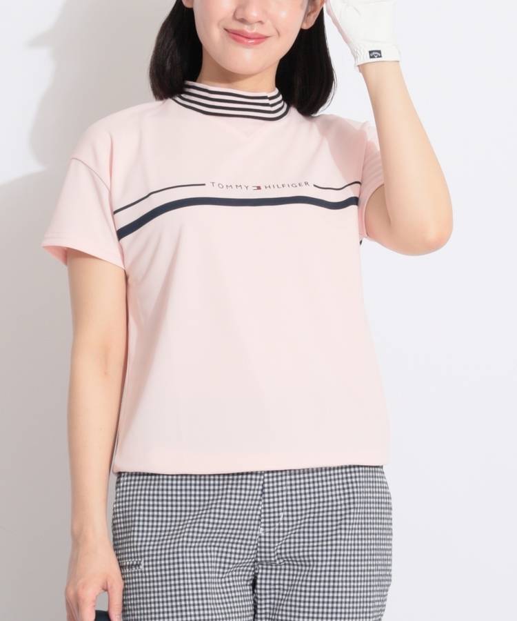 TH 【接触冷感UV】ドローコード付ボーダー切替半袖カットソー