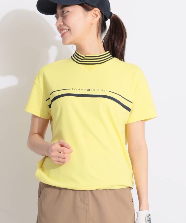 TH 【接触冷感UV】ドローコード付ボーダー切替半袖カットソー