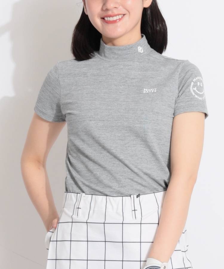 PG ボーダー柄モックネック半袖カットソー