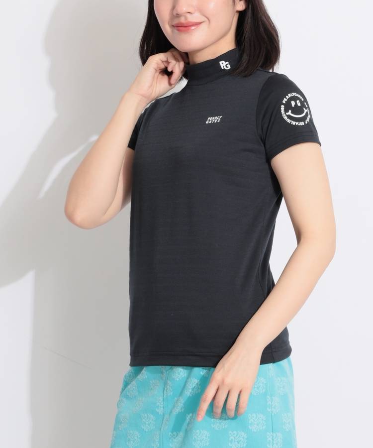 PG ボーダー柄モックネック半袖カットソー