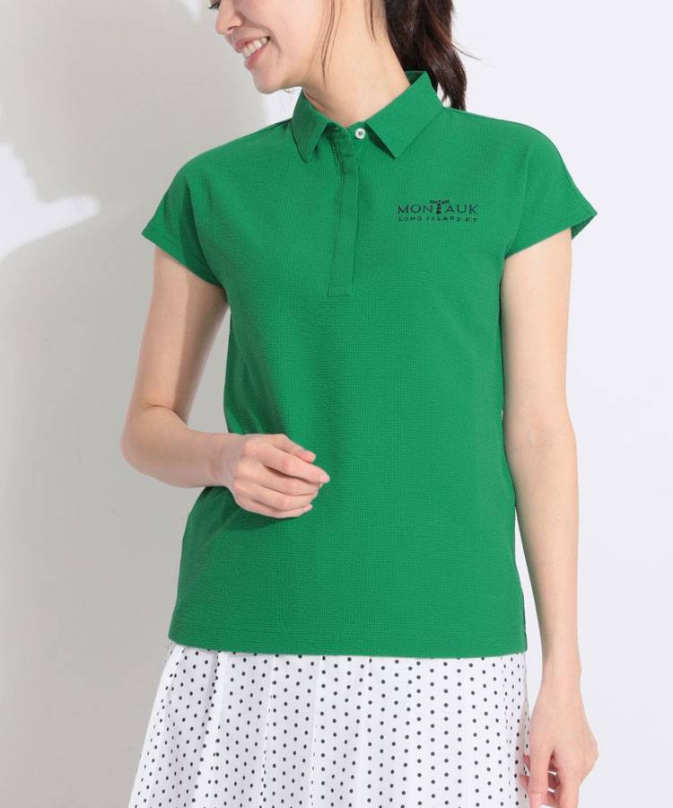 BE MONTAUK刺繍サッカーフレンチスリーブポロシャツ