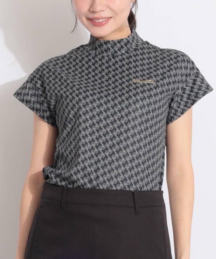 RR 【吸水速乾UV】総柄プリントモックネック半袖カットソー