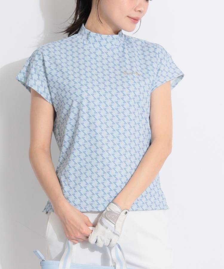 RR 【吸水速乾UV】総柄プリントモックネック半袖カットソー