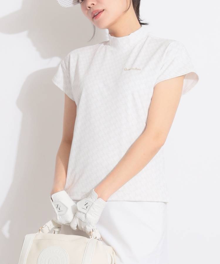 RR 【吸水速乾UV】総柄プリントモックネック半袖カットソー