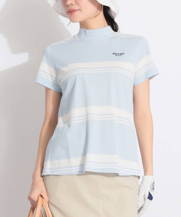 BE 【接触冷感UV】ボーダー柄バックタック半袖カットソー