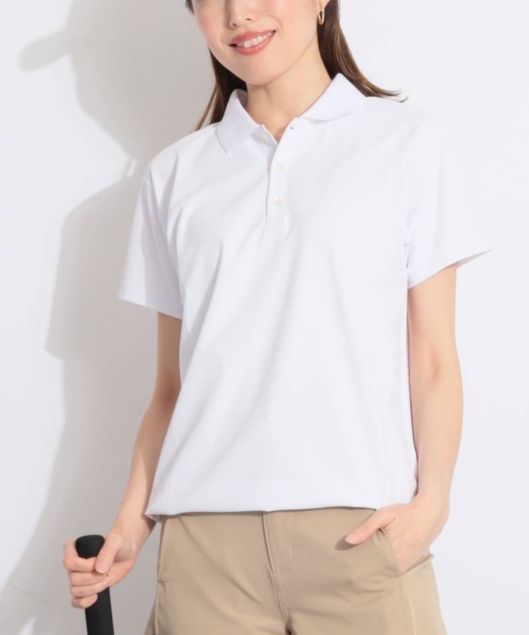 BE 【B.C.THREE】透かし衿裾ドロスト半袖ポロシャツ