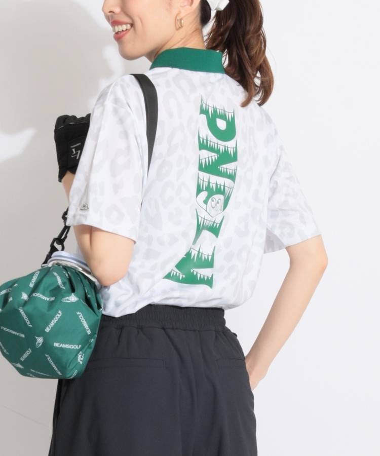 PD 【ユニセックス】バックプリントレオパード柄半袖ポロシャツ