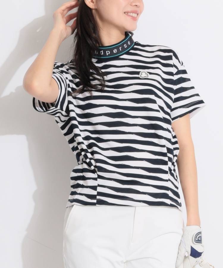 AP 【抗菌防臭UV】リップルボーダーモックネック半袖カットソー