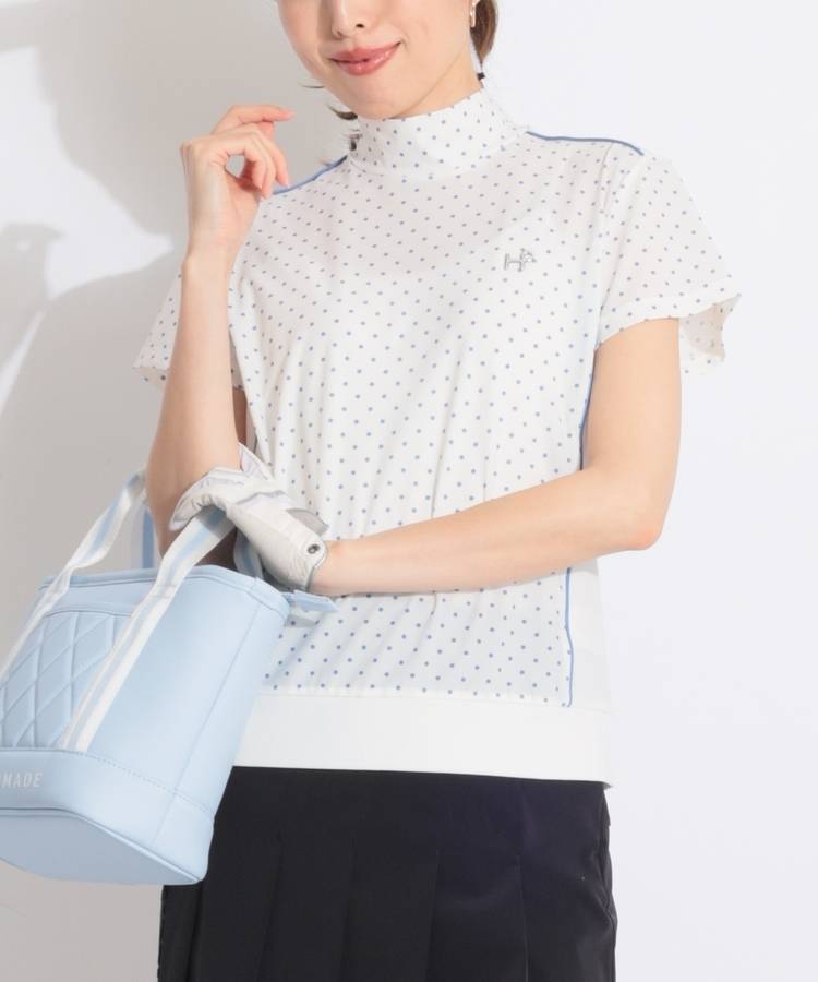 HK 【接触冷感UV】サイド切替ドットプリント半袖カットソー
