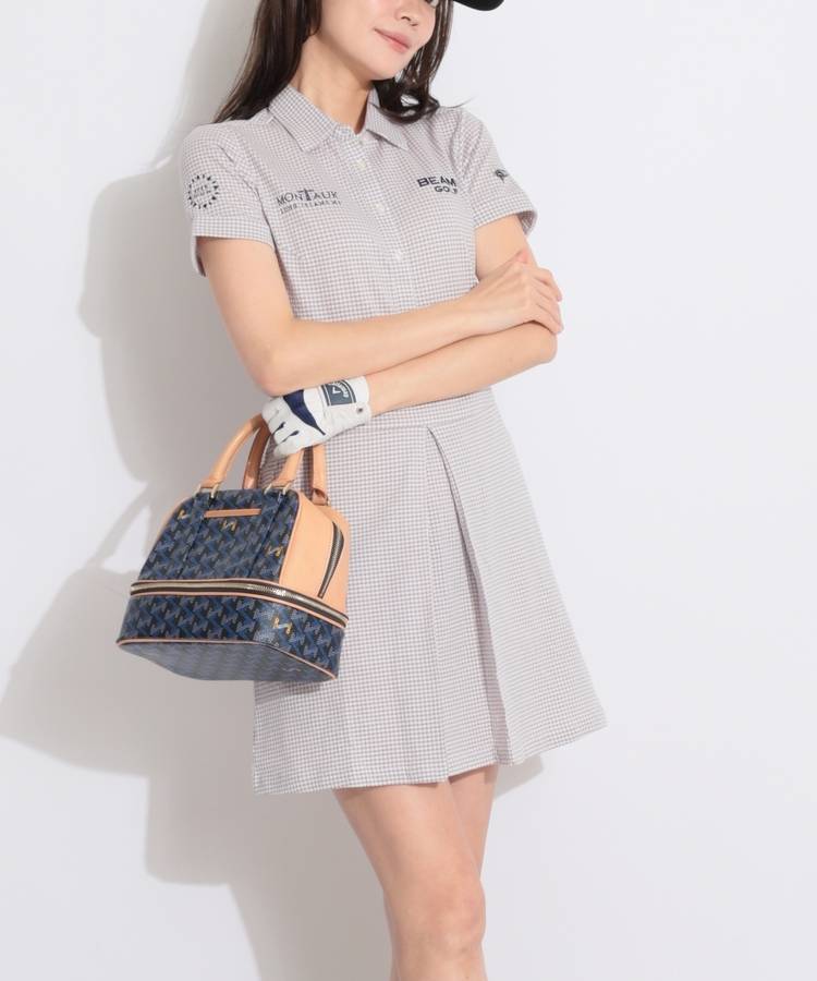 BE ギンガムチェック柄タック半袖ワンピース