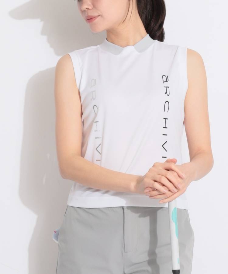 AR 【UV】ロゴラインフェイクカラーノースリーブカットソー