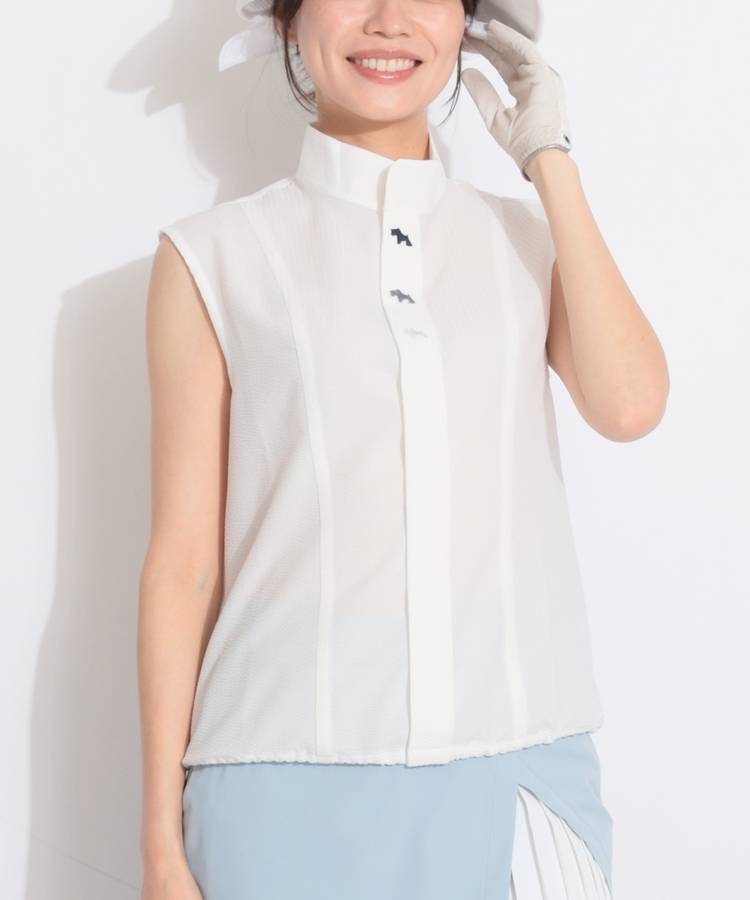 HK スタンドネックサッカーストライプノースリーブポロシャツ