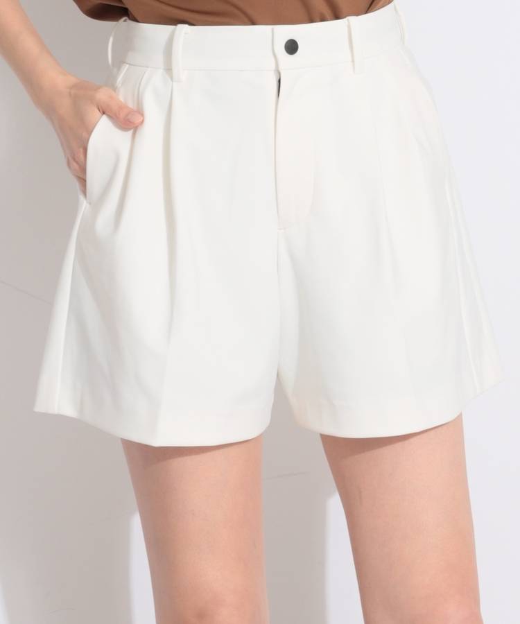 TF 【ストレッチ】プリーツ切替フレアショートパンツ