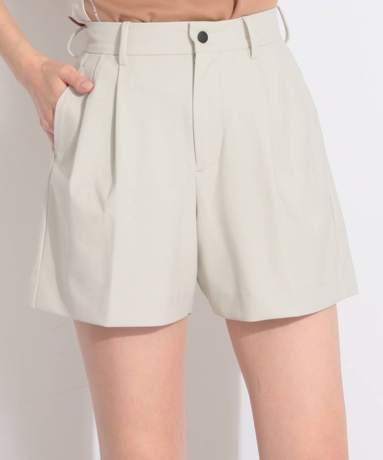 TF 【ストレッチ】プリーツ切替フレアショートパンツ
