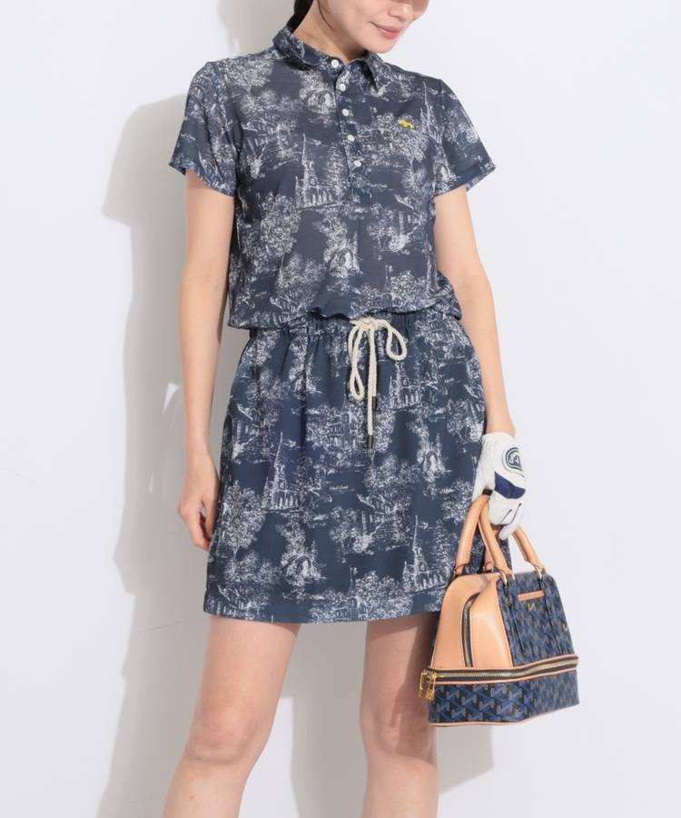 HK ランドスケープ柄ロープドロスト半袖ワンピース