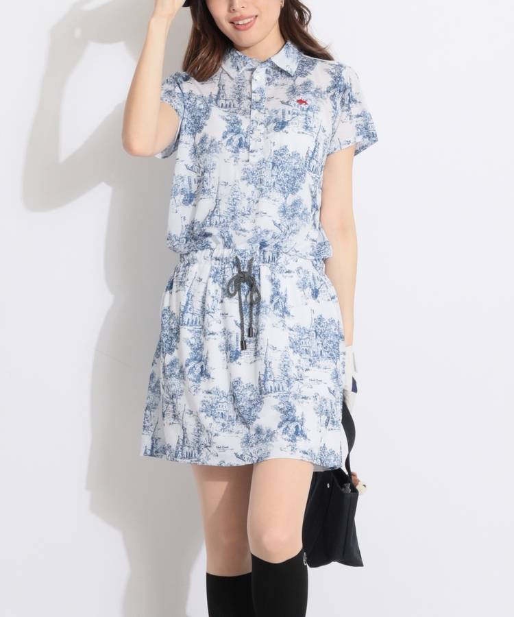 HK ランドスケープ柄ロープドロスト半袖ワンピース