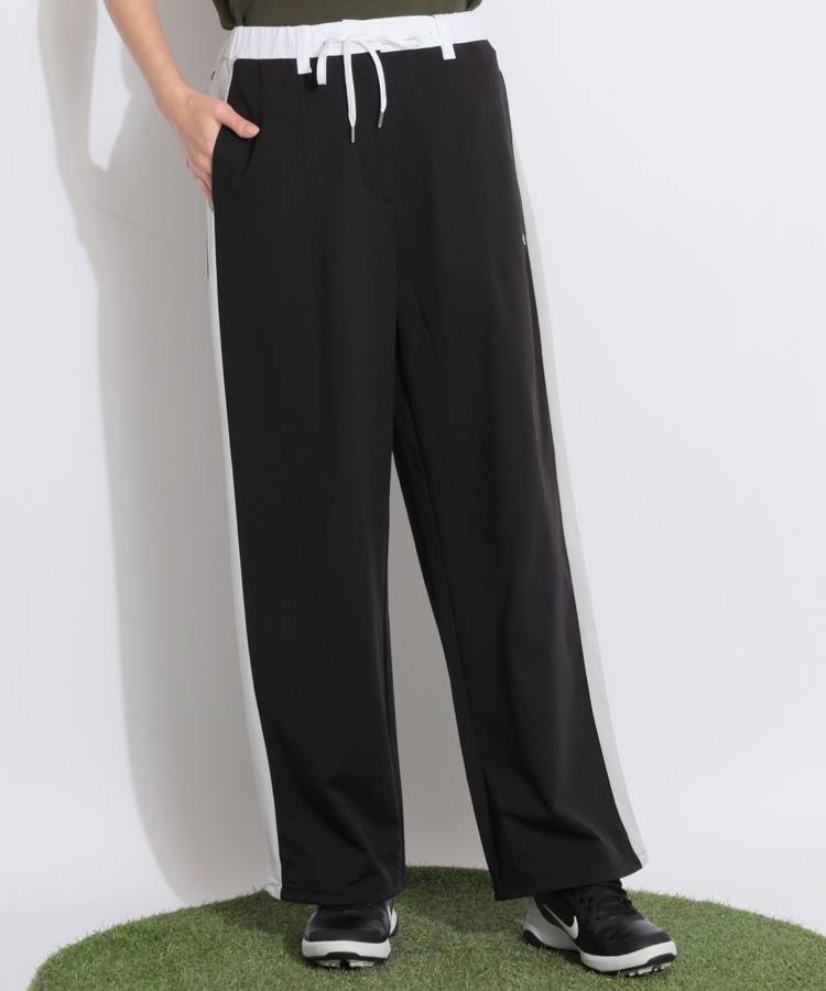 KA 【速乾ストレッチ】バイカラーライン裾ドロストワイドパンツ
