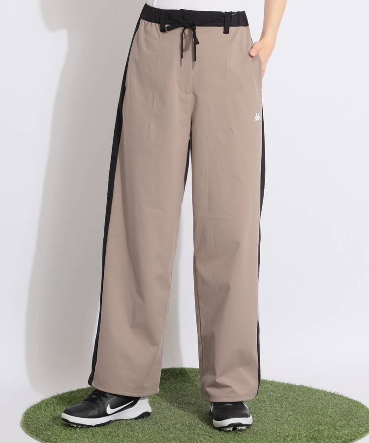 KA 【速乾ストレッチ】バイカラーライン裾ドロストワイドパンツ
