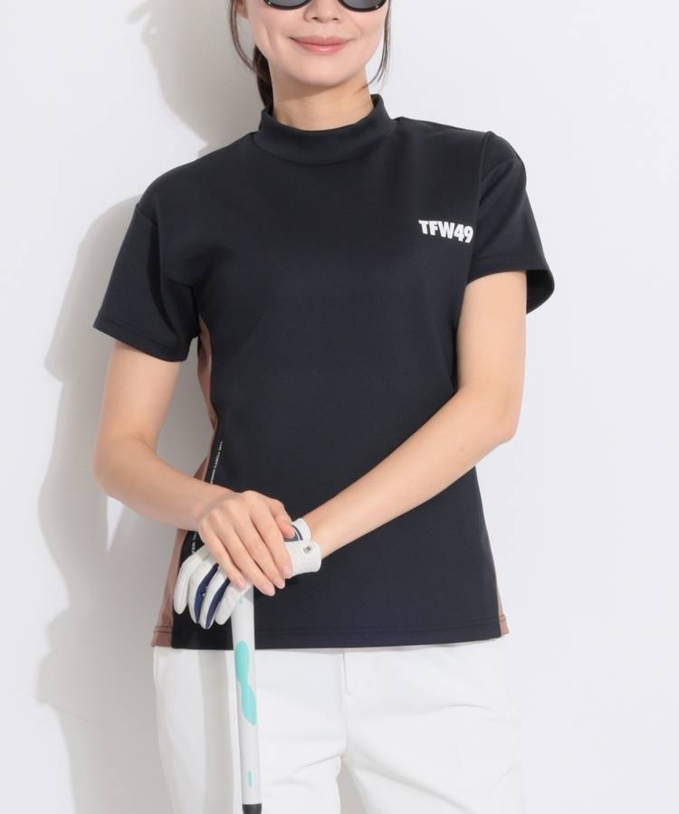 TF 【ストレッチ】バイカラー切替モックネック半袖カットソー