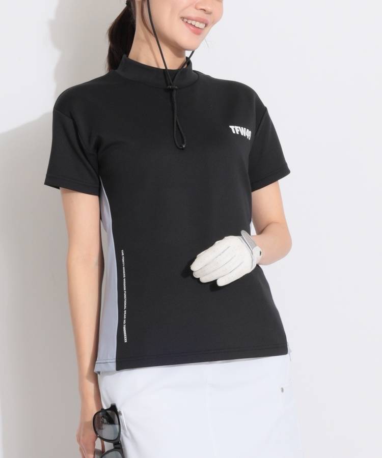 TF 【ストレッチ】バイカラー切替モックネック半袖カットソー