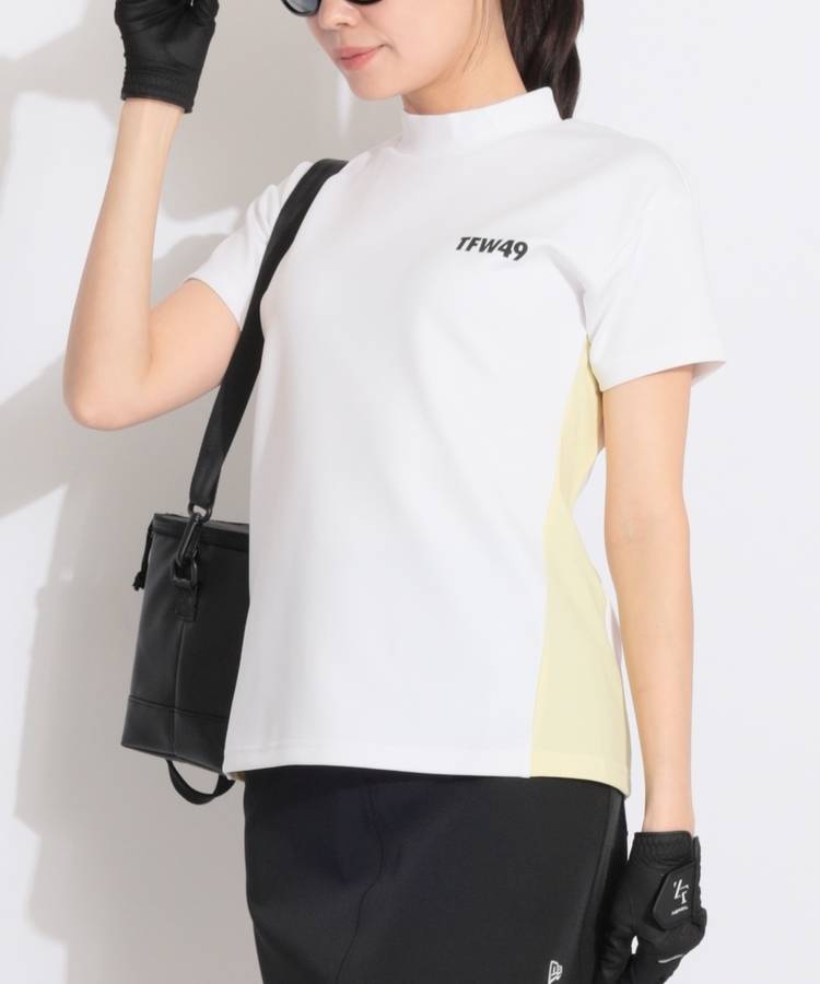 TF 【ストレッチ】バイカラー切替モックネック半袖カットソー