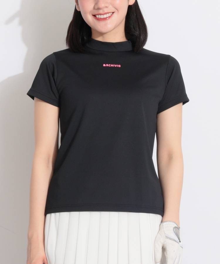 AR 【UV】バイカラーラインバックスリットモックネック半袖カットソー