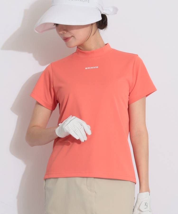 AR 【UV】バイカラーラインバックスリットモックネック半袖カットソー