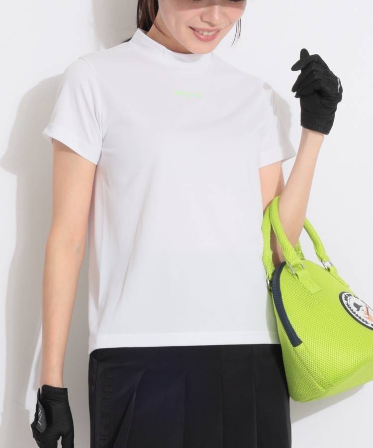 AR 【UV】バイカラーラインバックスリットモックネック半袖カットソー