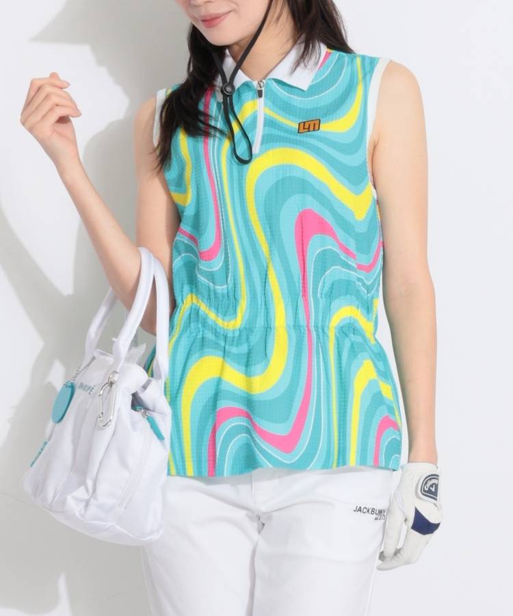 LM 【接触冷感UV】選べるデザインペプラムノースリーブポロシャツ