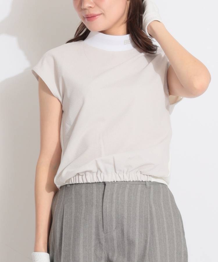BE バック切替ネックロゴフレンチスリーブカットソー