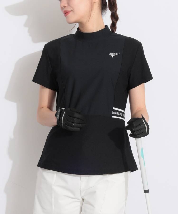 BE 【ストレッチ】ジャージ切替Aラインメッシュ半袖カットソー