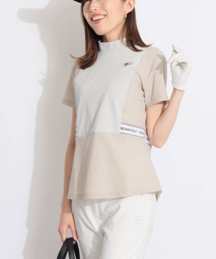BE 【ストレッチ】ジャージ切替Aラインメッシュ半袖カットソー