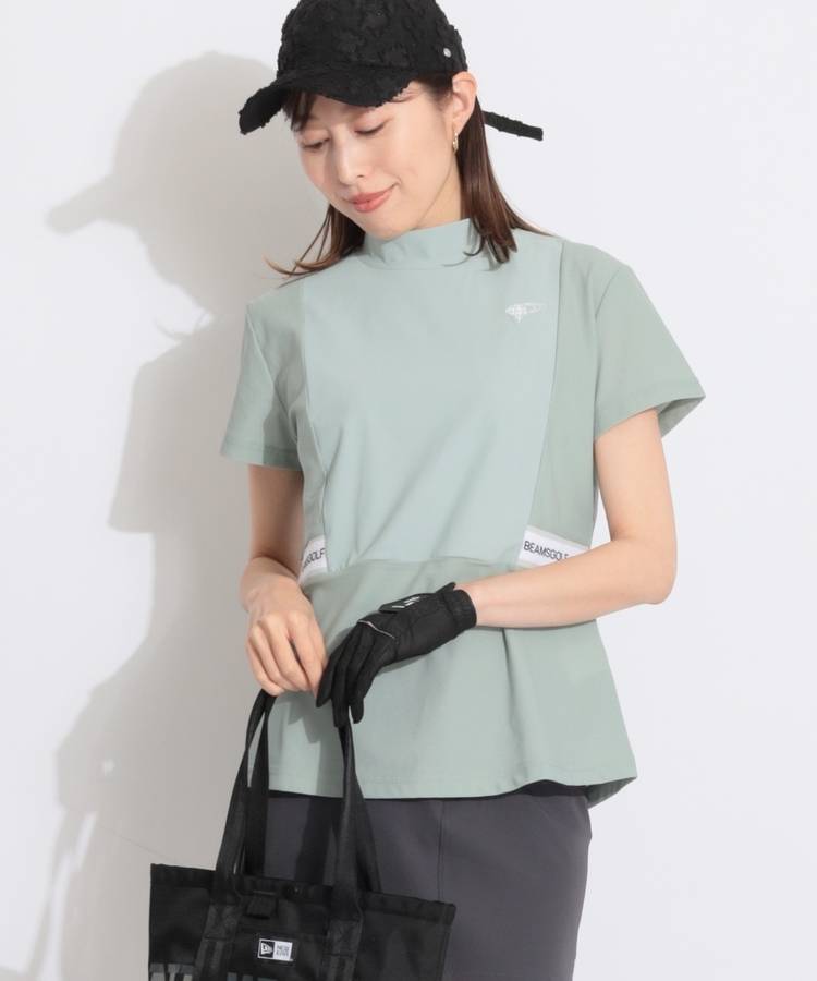 BE 【ストレッチ】ジャージ切替Aラインメッシュ半袖カットソー